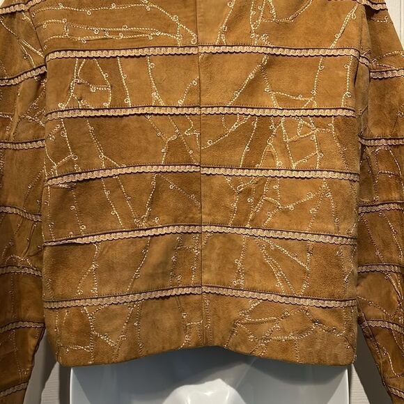 Kroshetta Tan/Camel Suede Cropped Patchwork Jacket Size M - Picture 8 of 14
